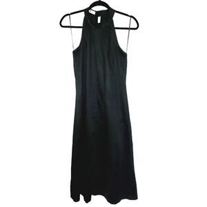 Lanhtropy Olivia Black Linen Midi Dress Halter Medium Zip Sleeveless High Neck